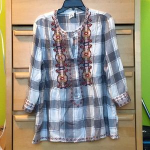 Anthropologie Plaid Embroidered Tunic